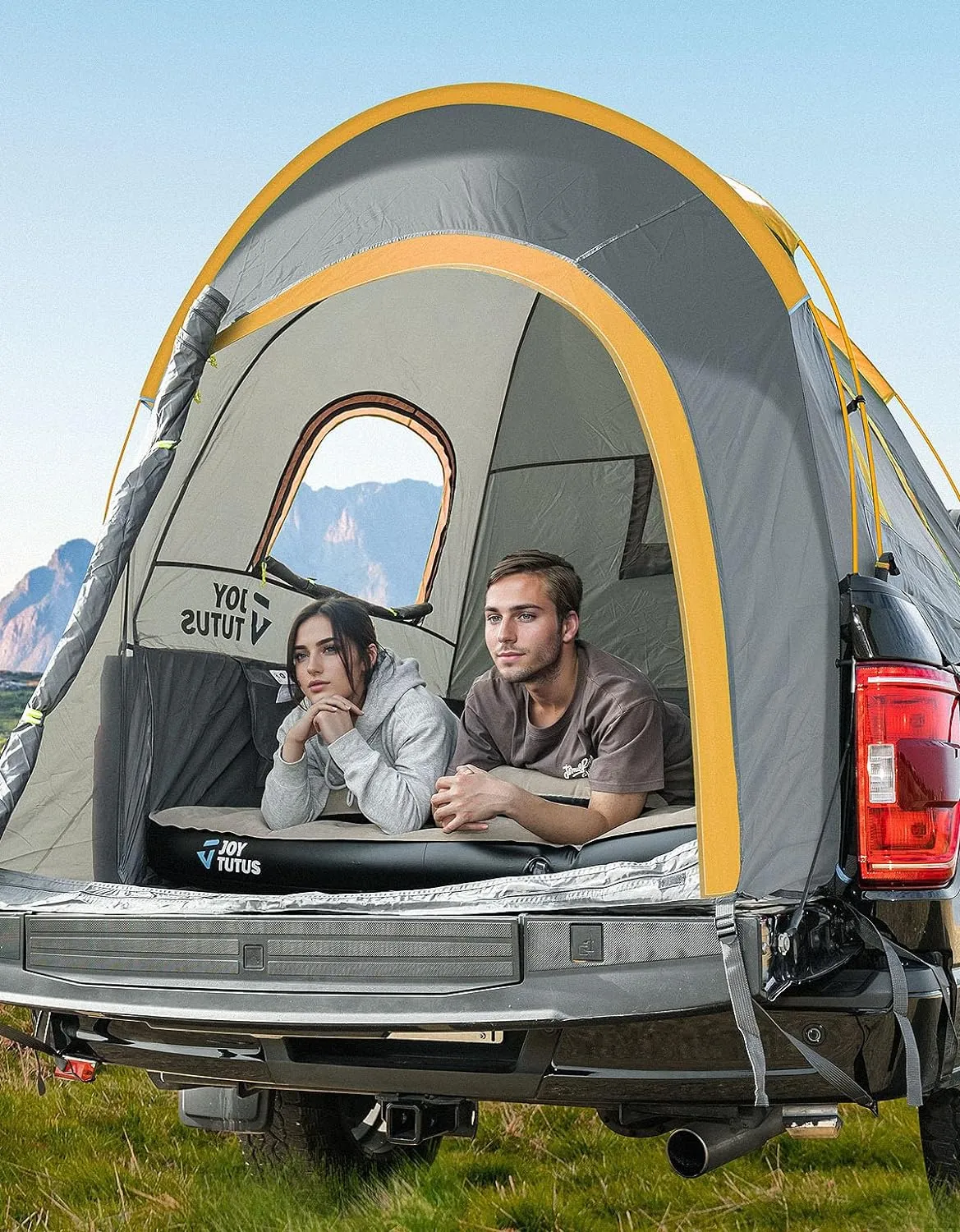 JOYTUTUS Pickup Truck Tent 5ft 2.0, Waterproof PU2000mm Double Layer for 2 Person, Portable Truck Bed Tent with Rainfly - Orange, Aluminum Pole