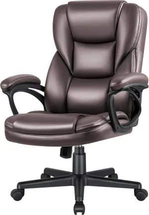 JUMMICO Executive Office Chair High Back Managerial Home Desk Chair, Adjustable Swivel Computer PU Leather Chair with Lumbar Support (Brown)