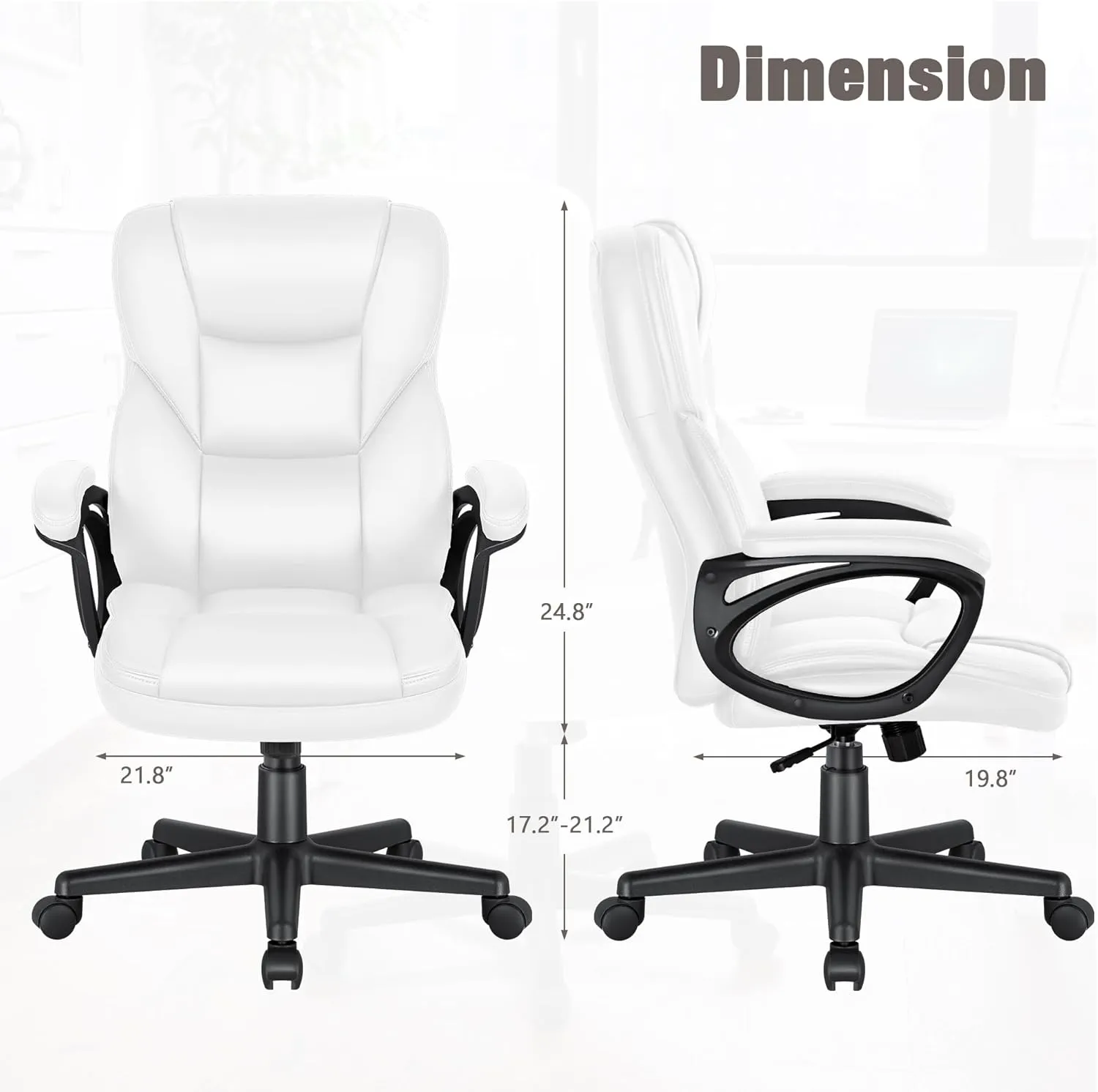 JUMMICO Executive Office Chair High Back Managerial Home Desk Chair, Adjustable Swivel Computer PU Leather Chair with Lumbar Support (White)