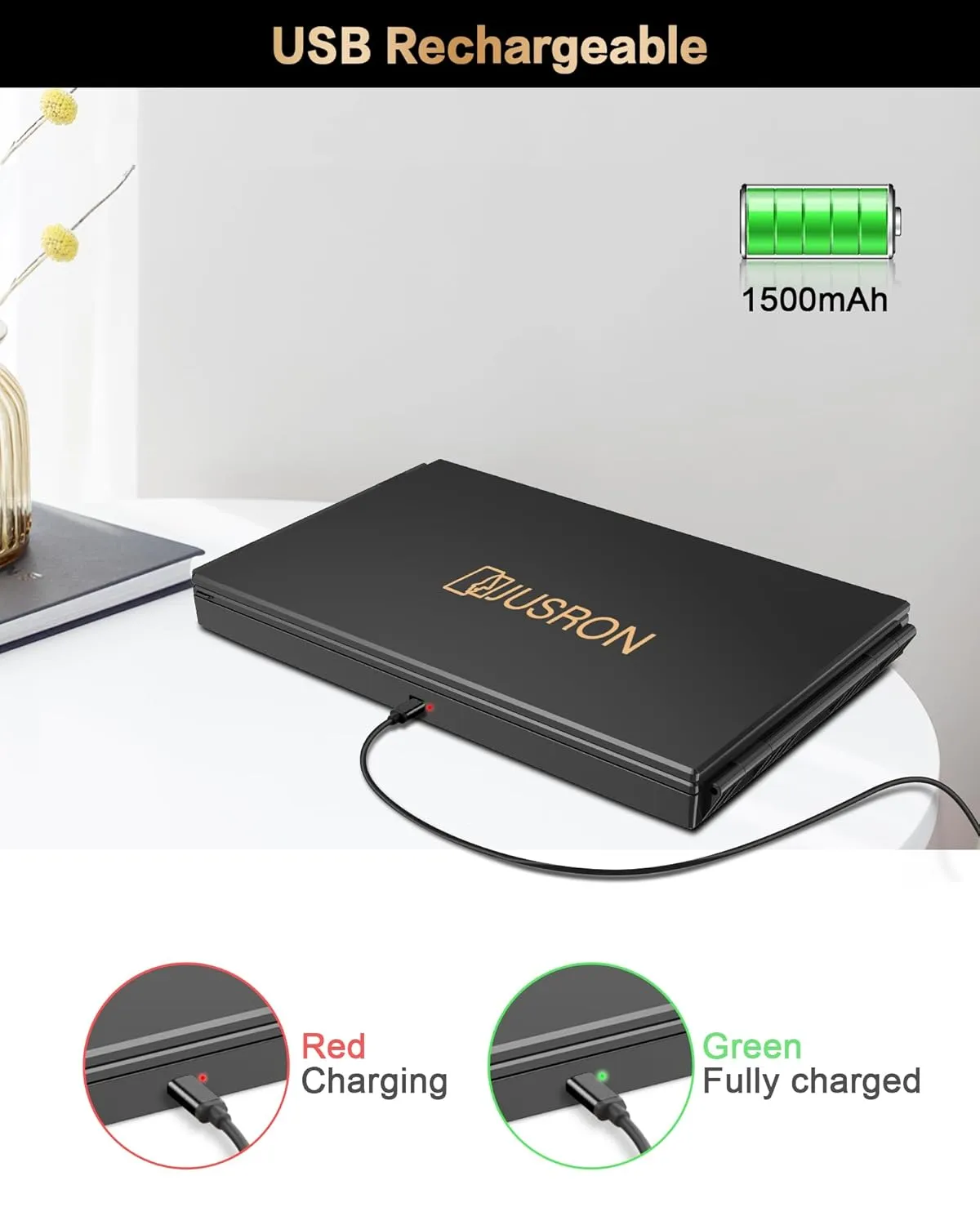 JUSRON 360 Viewing Angle Self Hair Cutting Mirror, Clear Anti-Fog HD Glass, USB Rechargeable, Easy to Use, Height Adjustable, Portable, Good Choice for Gifts