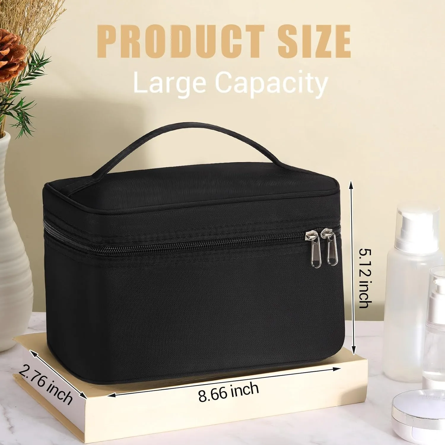 Kacctyen Insulated Makeup Bag for Women Nylon Cosmetics Bag Zippered Heat-resistant Travel Makeup Case Organizer Waterproof Skincare Case with Handle from Melting, Freezing & Spoiling (Large Capacity)