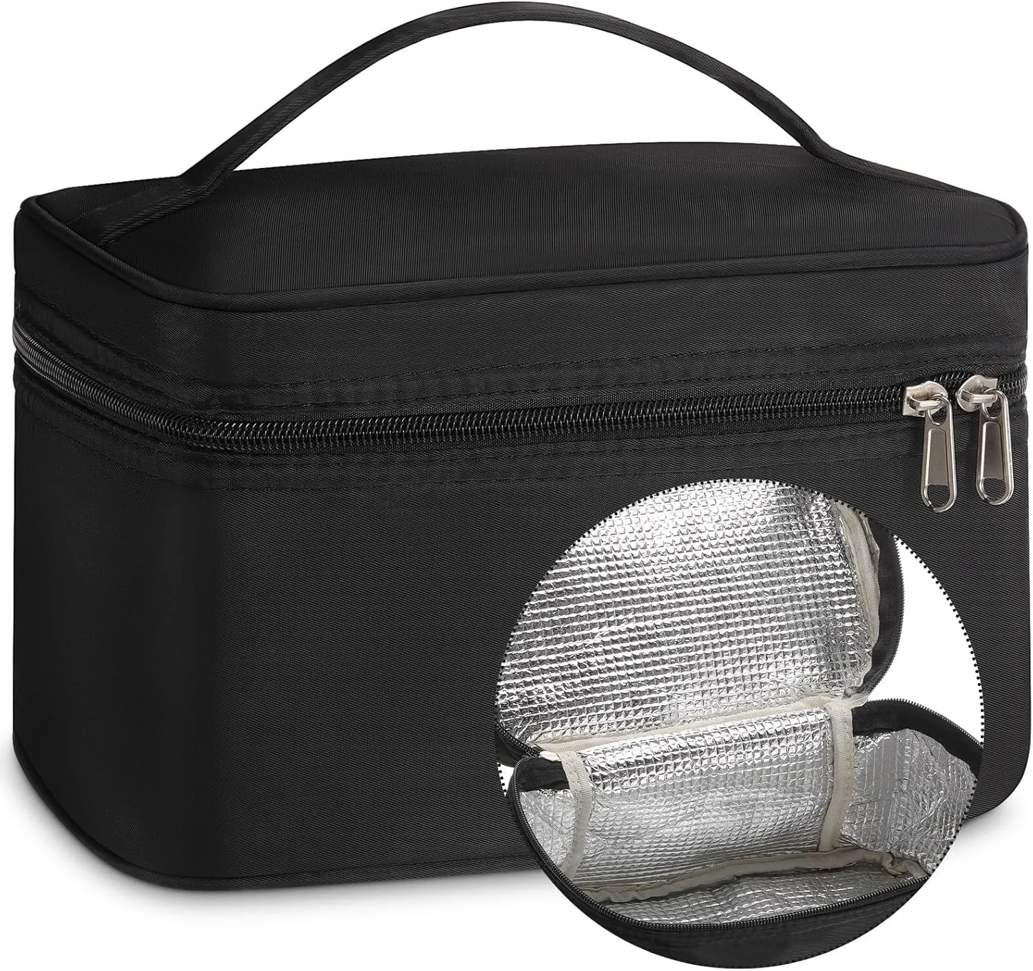 Kacctyen Insulated Makeup Bag for Women Nylon Cosmetics Bag Zippered Heat-resistant Travel Makeup Case Organizer Waterproof Skincare Case with Handle from Melting, Freezing & Spoiling (Large Capacity)