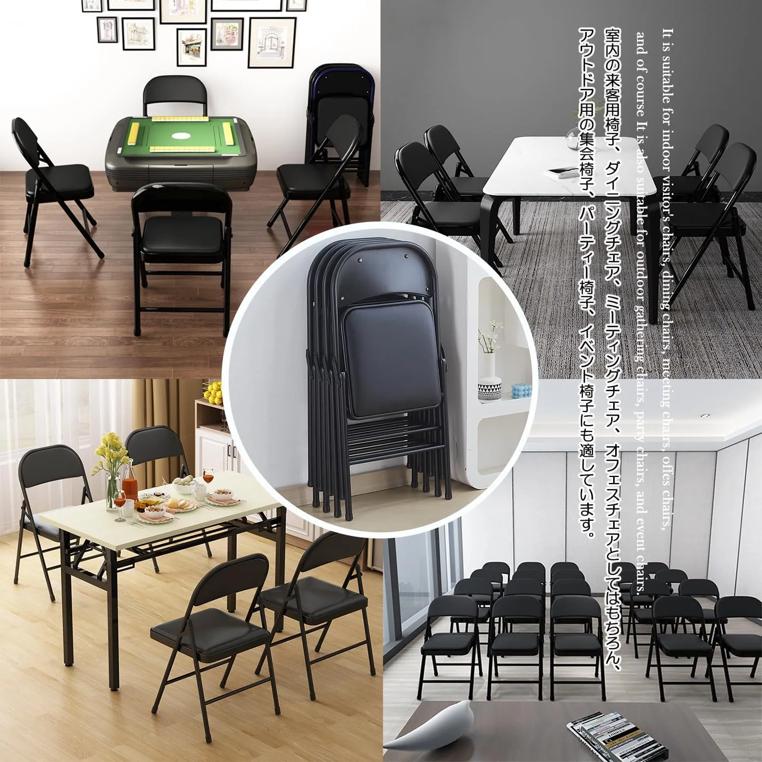 KAIHAOWIN Folding Chairs 2 Pack Vinyl Padded Seat Easy Storage-Stackable Morden Commercial Seat with Powder-Coated Metal Frame Heavy Duty Foldable Chairs for Indoor Office