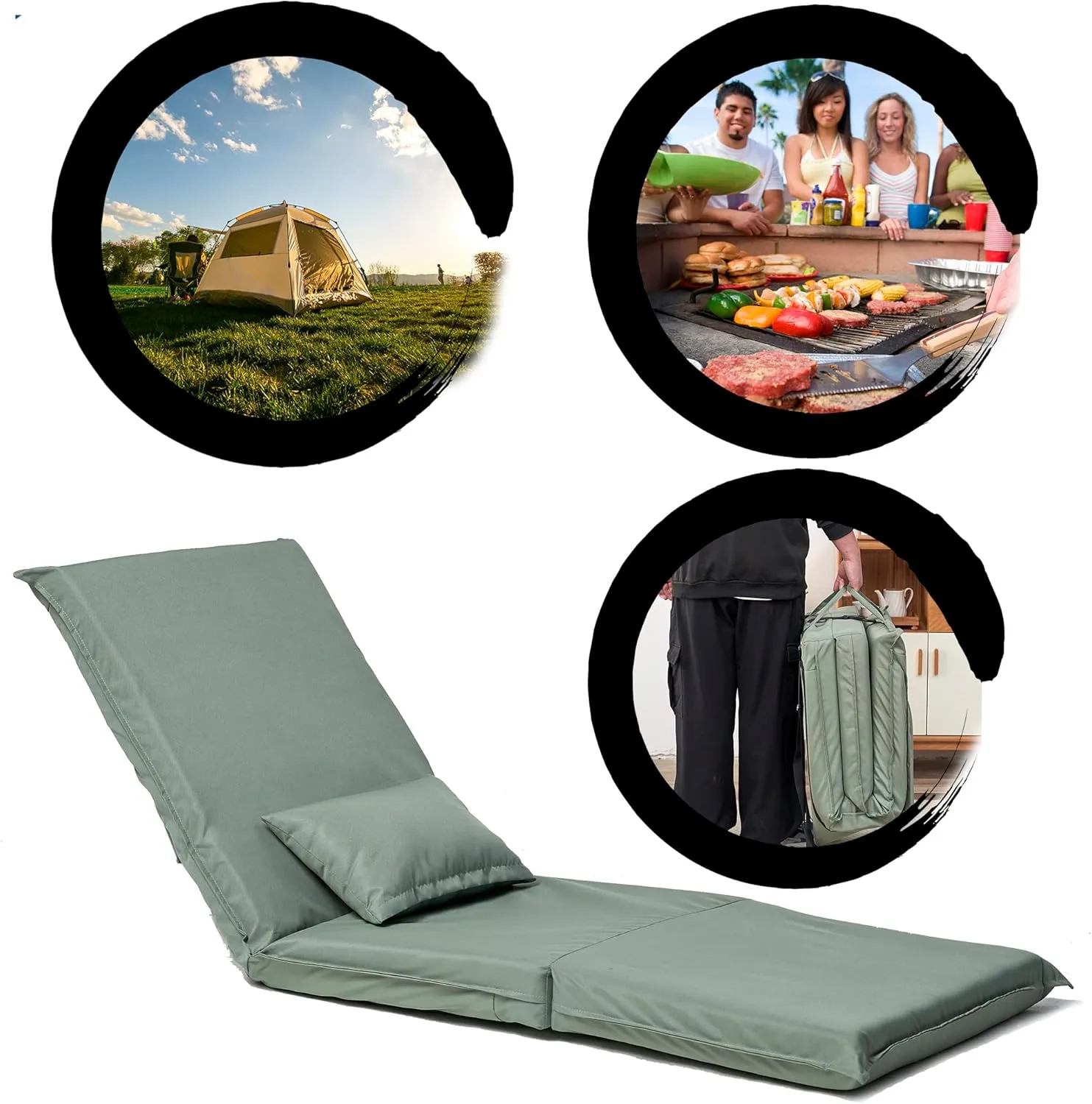 Kaimei Foldable Portable Chair for Outdoor Travel, Picnic, BBQ & Camping - Fourteen-Position Adjustable Recliner with Carry Bag