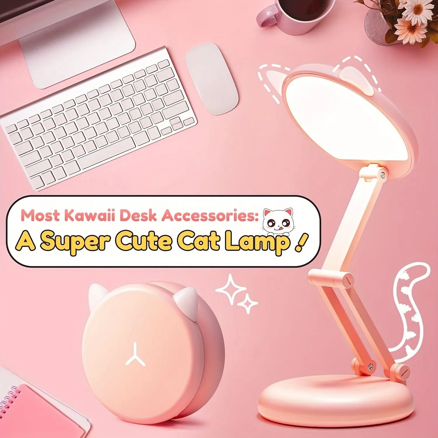 Kawaii Cat-Shaped Foldable Desk Lamp, Dimmable