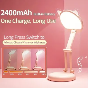 Kawaii Cat-Shaped Foldable Desk Lamp, Dimmable