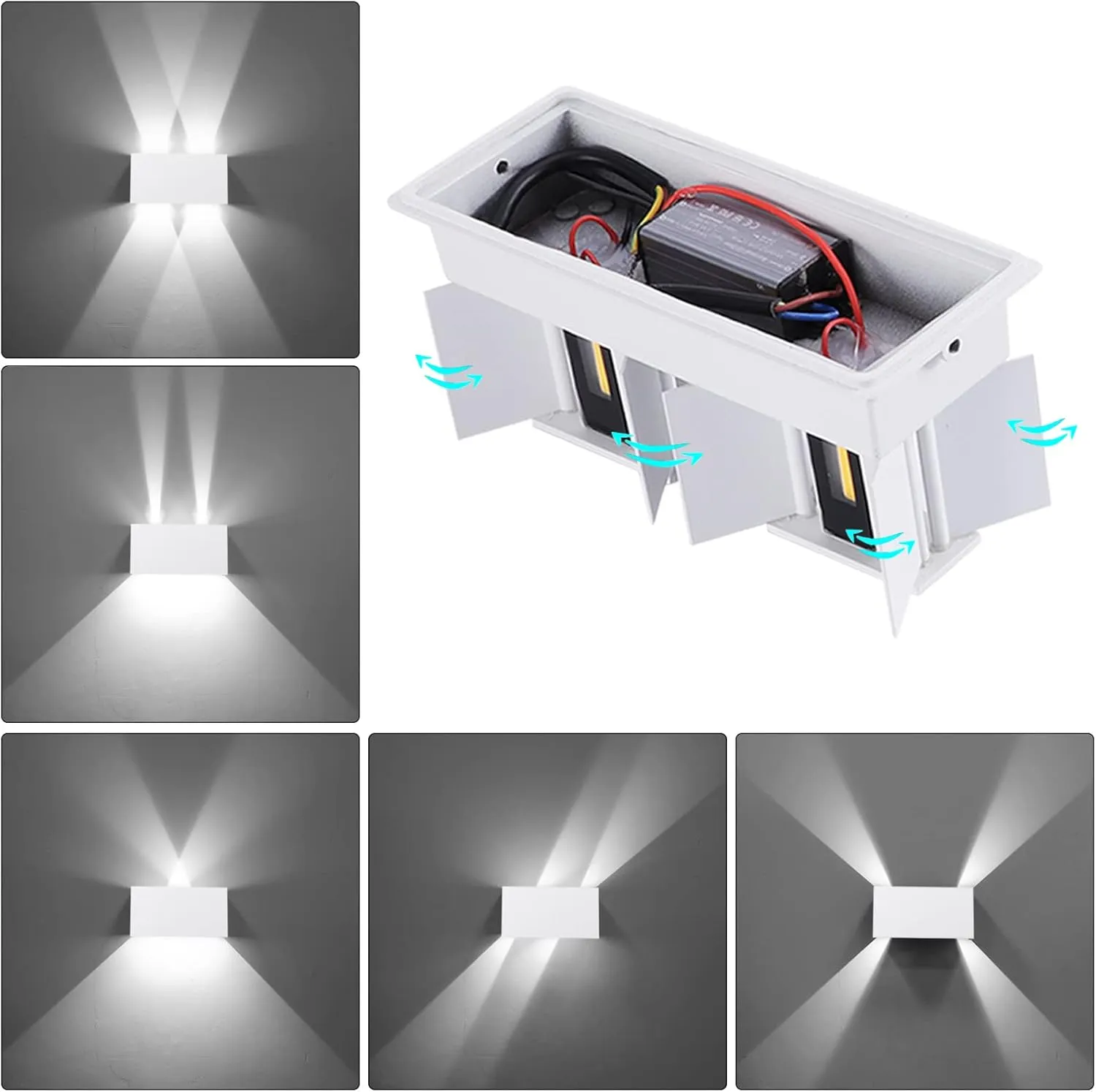 Kawell 24W Modern Wall Light LED Wall Sconce Up Down Adjustable Beam Angle Aluminum Wall Lamp LED Indoor Outdoor Waterproof IP65 for Bedroom Bathroom Corridor Living Room Stairs Hallway, White 6000K
