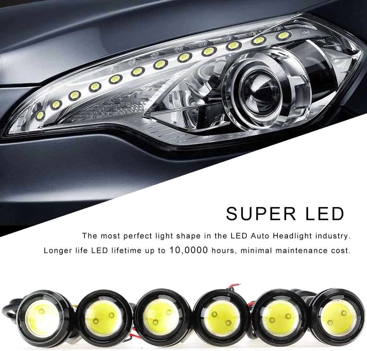 Kawell Universal 6 Pack High Power White 9W Led Eagle Eye Bumper DRL Fog Light Motorcycle Light Daytime Running Tail Backup Light Car Motor Clearance Marker Lights