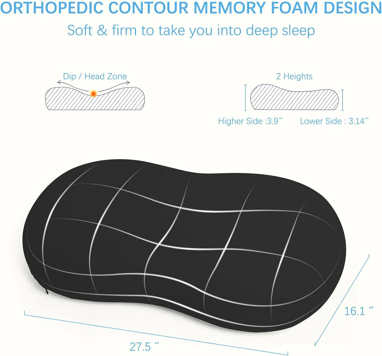 KEEPMOV Cervical Memory Foam Pillows: Neck Support Pillows for Sleeping - Side Sleeper Pillow for Shoulder Pain | Contour Support Bed Pillow for Side Back Stomach Sleepers (Black)