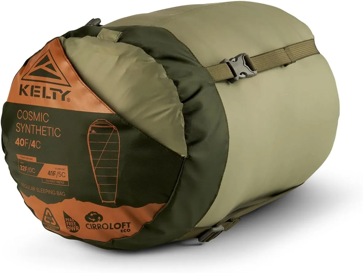 Kelty Cosmic Synthetic Fill 40 Degree Backpacking Sleeping Bag with Compression Straps, Compact and Lightweight, 2022