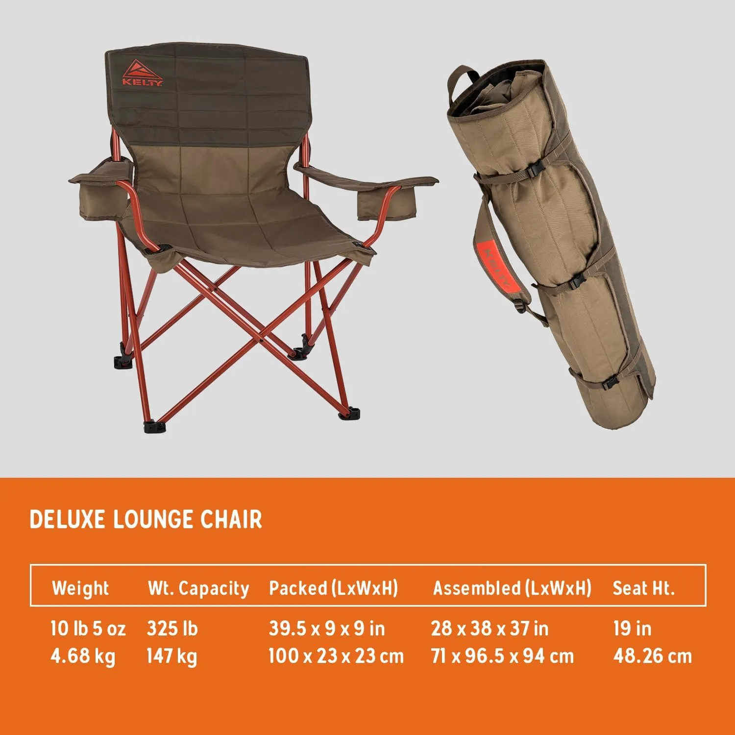 Kelty Deluxe Lounge Chair – Folding Outdoor Camp Chair, Insulated Cupholders, Customized Recline, Steel Frame, Padded Roll Storage, 2024 (Deep Lake)