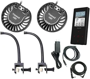 Kessil Two A80 Tuna Blue LED Lights with New Spectral Controller X & Two Mini Goosenecks Nano Reef Bundle (7 Items)