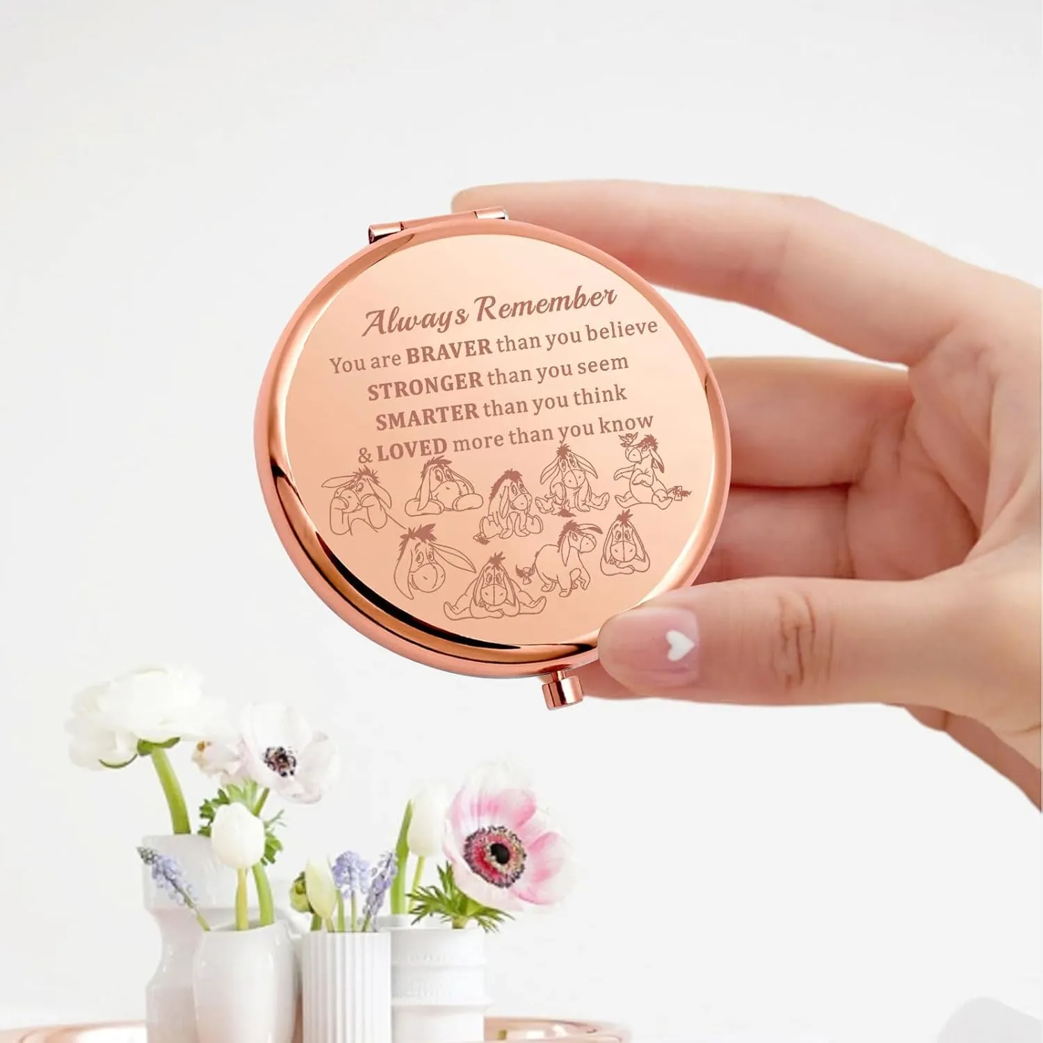 KEYCHIN Donkey Pocket Mirror Donkey Fans Gift You are Braver Stronger Smarter Than You Think Compact Mirror for Women Girls (Donkey Always-RG)