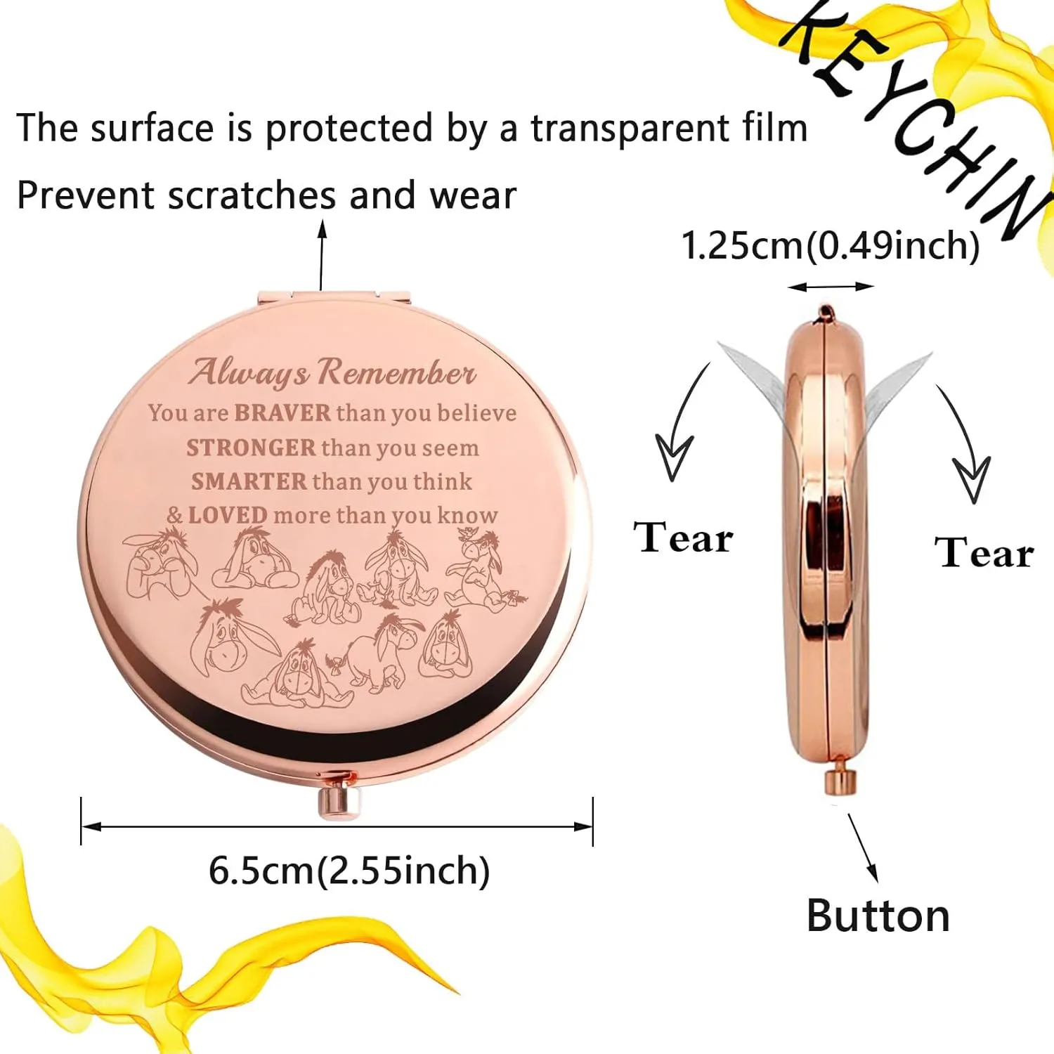 KEYCHIN Donkey Pocket Mirror Donkey Fans Gift You are Braver Stronger Smarter Than You Think Compact Mirror for Women Girls (Donkey Always-RG)
