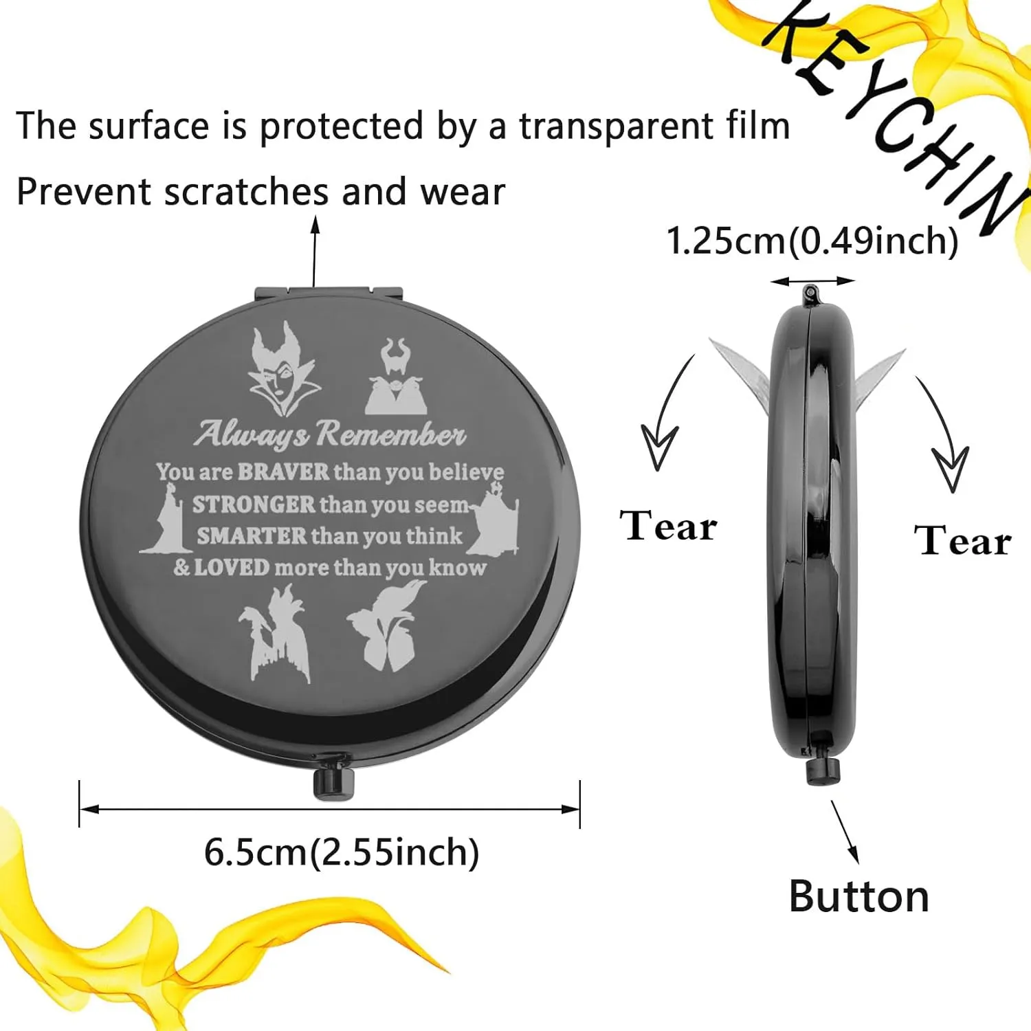 KEYCHIN Evil Queen Pocket Mirror Villain Movie Fans Gifts You are Braver Stronger Smarter Than You Think Compact Mirror for Women Girls Teenagers (Villain Always-BL)