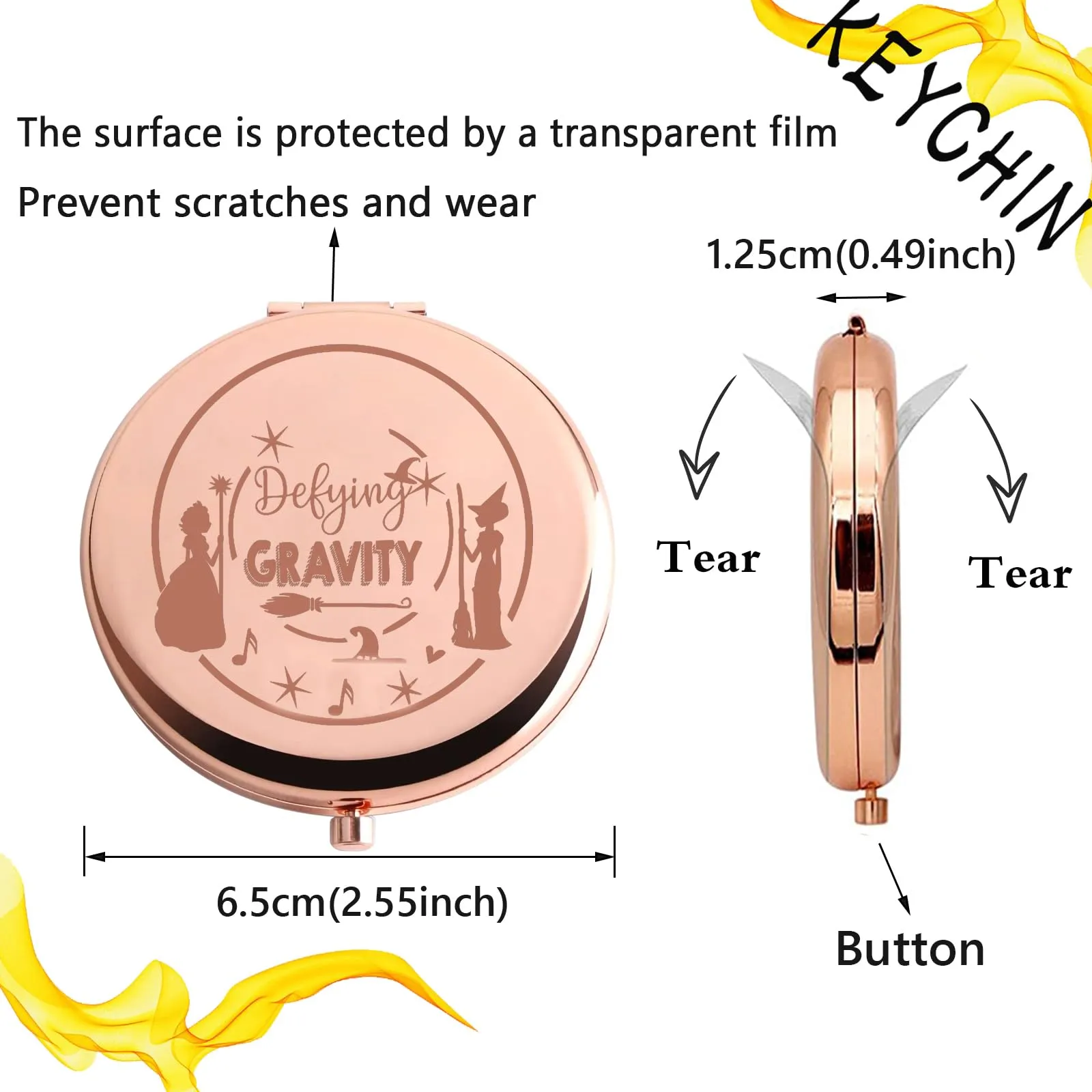 KEYCHIN Witch Pocket Mirror Elphaba and Glinda Fans Gifts Defying Witch Compact Makeup Mirror Musical Elphaba and Glinda Witch Merch (Defying-RG)