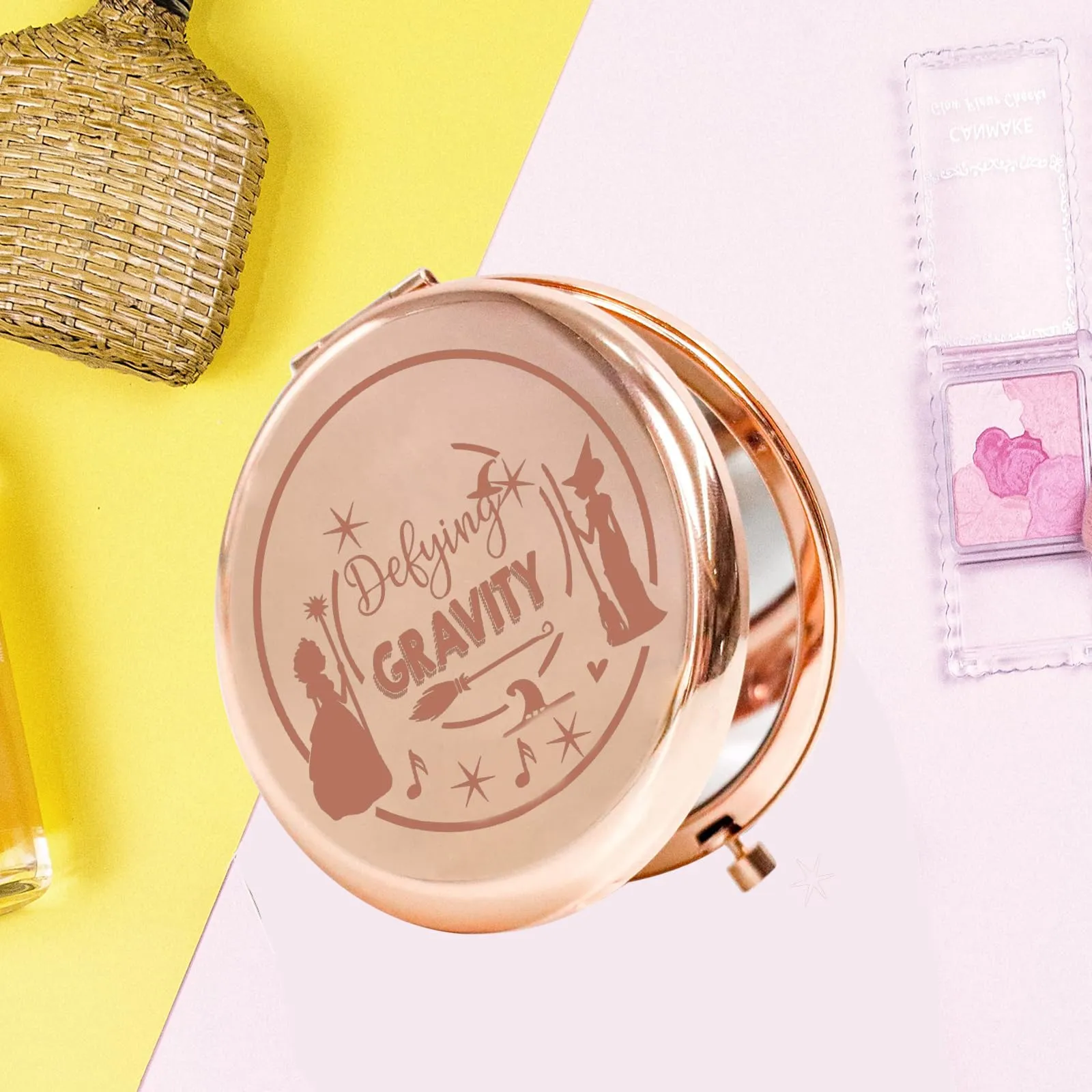 KEYCHIN Witch Pocket Mirror Elphaba and Glinda Fans Gifts Defying Witch Compact Makeup Mirror Musical Elphaba and Glinda Witch Merch (Defying-RG)