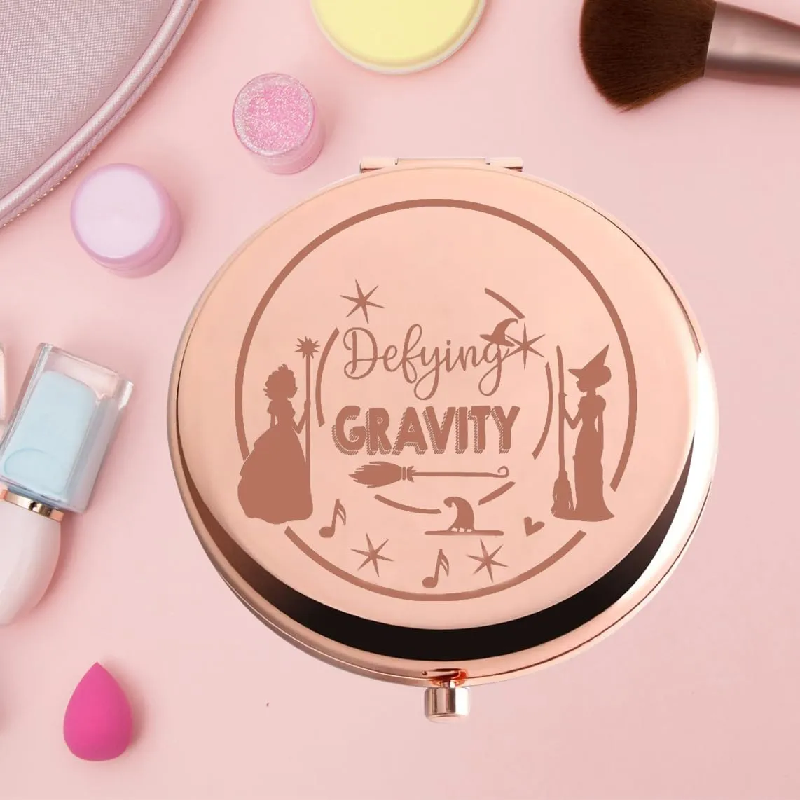 KEYCHIN Witch Pocket Mirror Elphaba and Glinda Fans Gifts Defying Witch Compact Makeup Mirror Musical Elphaba and Glinda Witch Merch (Defying-RG)