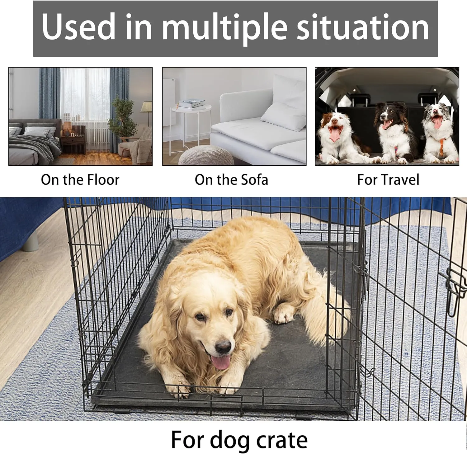 KHONSU PET Dog Bed Mat Crate Pad for Up to 45 lbs Dogs with Reversible Sides for Cold and Hot Seasons, Completely Washable Cushioned Pad 1.1inch Thin Dog Bed