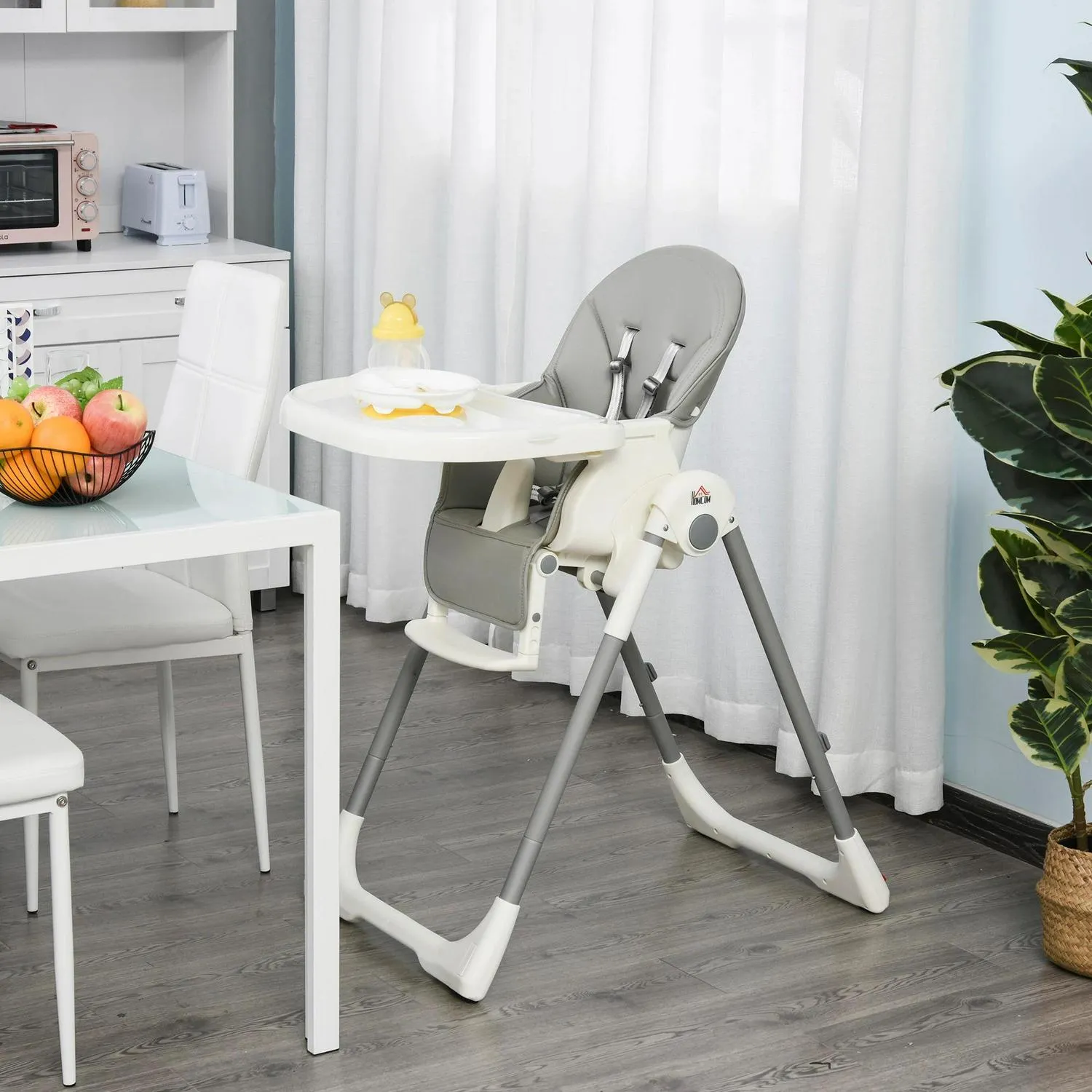 Kids Backrest 5 Point 6 Baby With Harness Footrest HOMCOM Removable 36 Chair Wireless For Safety Height Curated collection Months And High Convertible Grey Feeding Adjustable Foldable Tray -