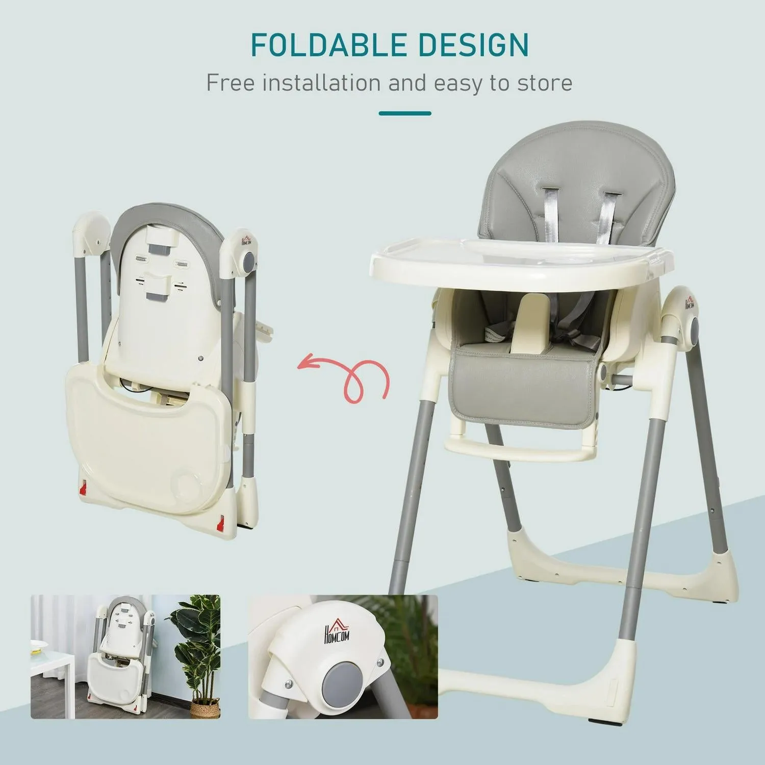 Kids Backrest 5 Point 6 Baby With Harness Footrest HOMCOM Removable 36 Chair Wireless For Safety Height Curated collection Months And High Convertible Grey Feeding Adjustable Foldable Tray -