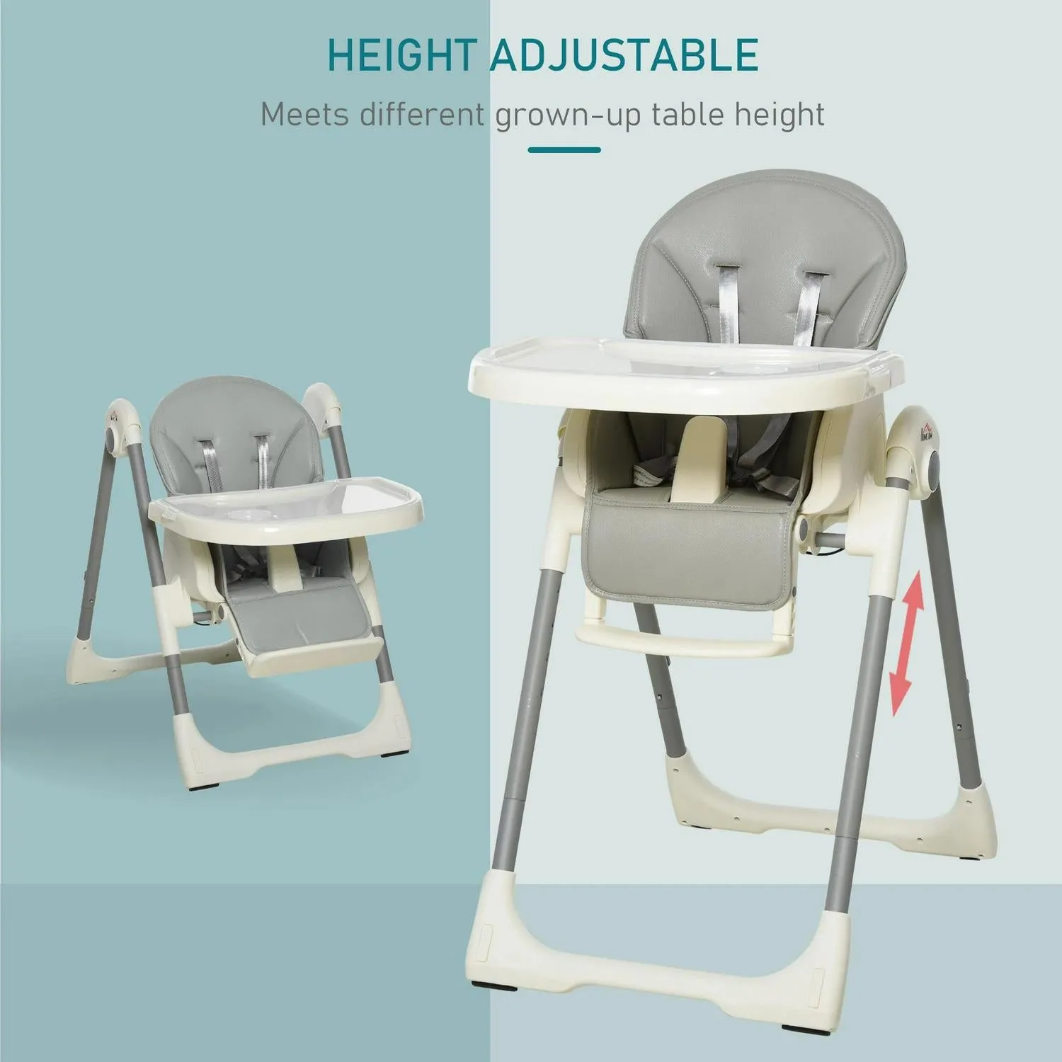 Kids Backrest 5 Point 6 Baby With Harness Footrest HOMCOM Removable 36 Chair Wireless For Safety Height Curated collection Months And High Convertible Grey Feeding Adjustable Foldable Tray -