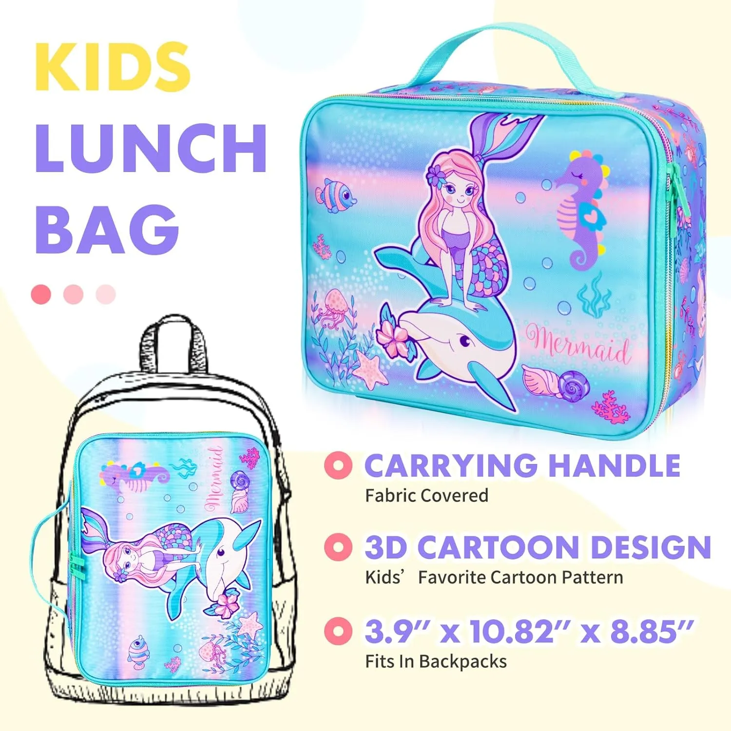 Kids Bento Lunch Box Set with 1200ml Leak-Proof Lunch Containers with Sauce Box, 650ml BPA-Free Water Bottle and Insulated Lunch Bag for Girls Boys Back to School Students Daycare Lunches