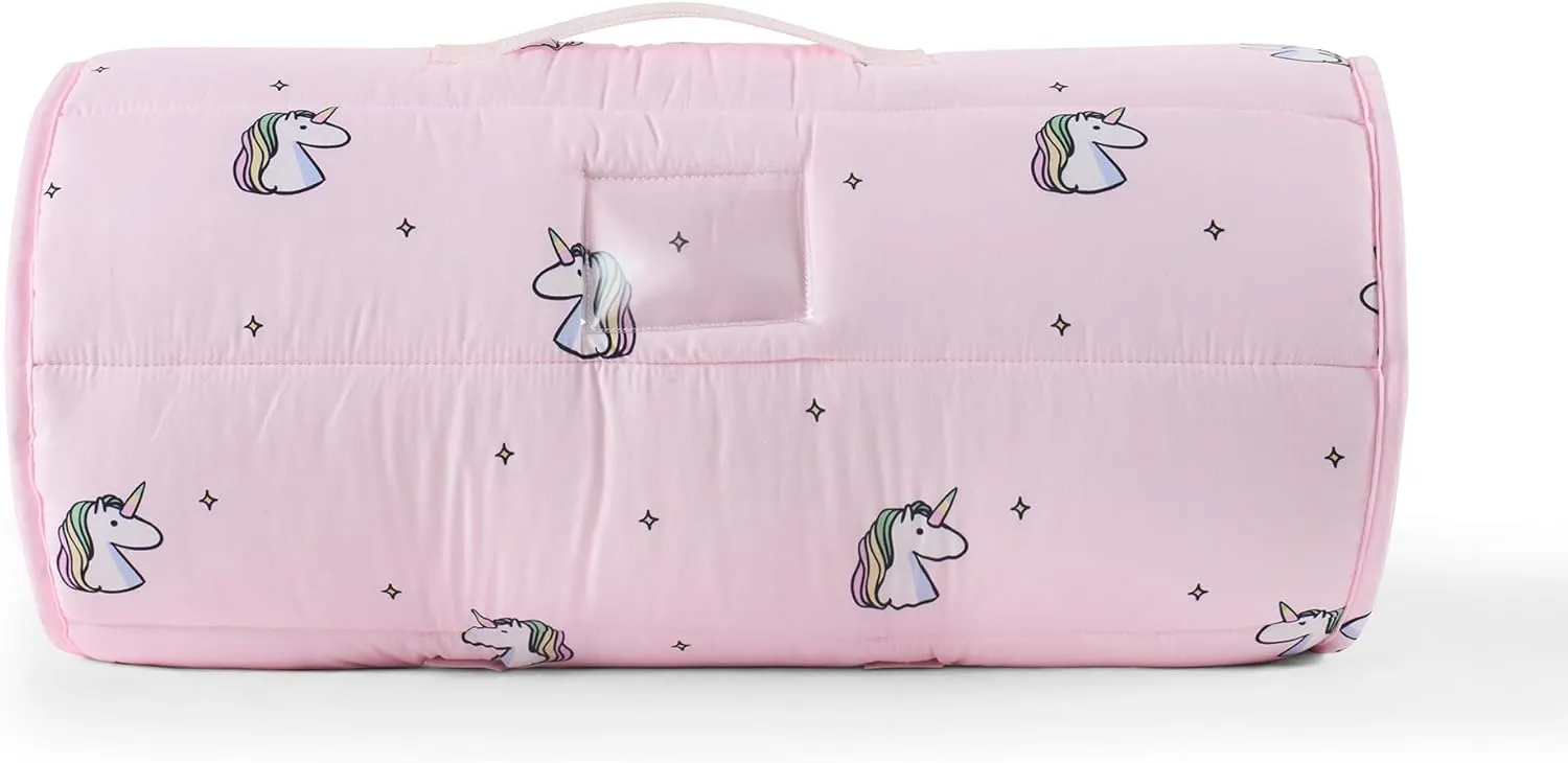 Kids Sleeping Bag Nap Mat with Pillow & Blanket – 3-in-1 Machine Washable Quilted Mat for Toddlers – Portable with Handles – 20" x 50" for Daycare, Preschool, Travel, & Sleepovers