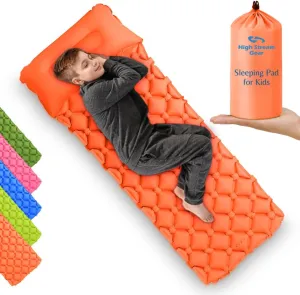 Kids Sleeping Pad for Camping and Sleepovers with Pillow, Inflatable Camping Mattress for Backpacking & Travel, Thick Toddler Cot Mat, Fast Inflating Camping Sleeping Pads for Kids