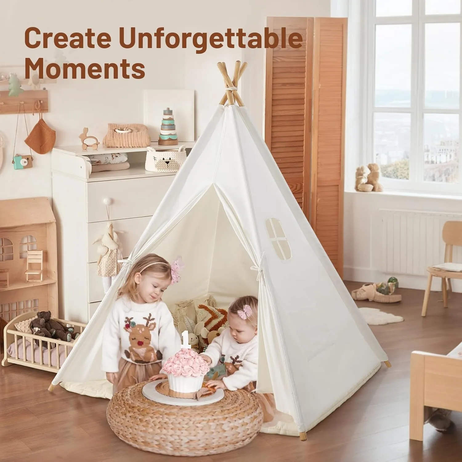 Kids Teepee Tent for Kids, Kid Play Tents for Girls & Boys, Gifts Playhouse for Indoor Outdoor Games, Toddler Toys House for Baby (Tee Pee for Child)