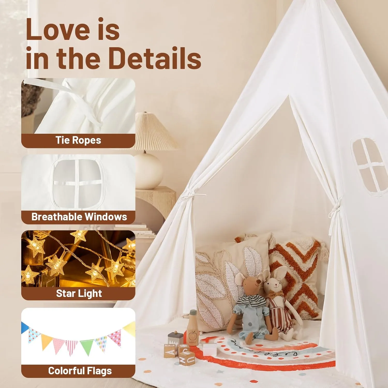 Kids Teepee Tent for Kids, Kid Play Tents for Girls & Boys, Gifts Playhouse for Indoor Outdoor Games, Toddler Toys House for Baby (Tee Pee for Child)