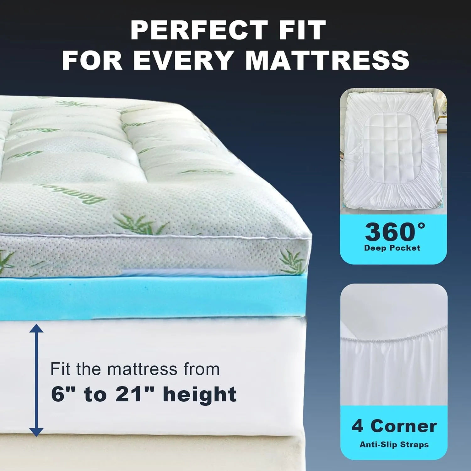 King Mattress Topper,Dual Layer 4 Inch Memory Foam Mattress Topper - 2 Inch Gel Memory Foam and 2 Inch Down Alternative Pillow Top Mattress Pad Cover with 8-21 Inch Deep Pocket for Sleeping