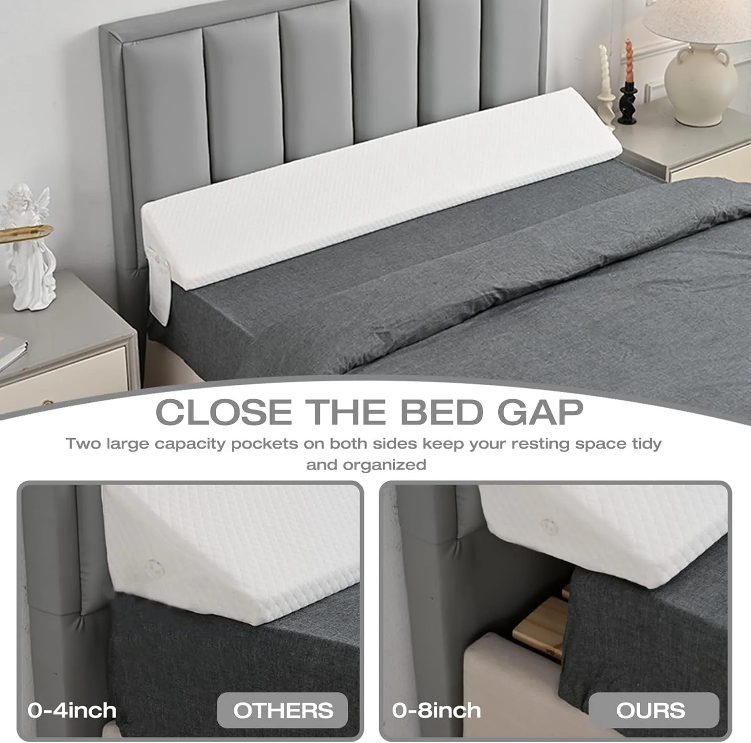 King Size Bed Wedge Pillow for Headboard/Mattress Wedges Gap Filler Body Pillows Long Plus Gaps 0-8",Dorm Sleeping Backest Sofa Home Decor RV Apartment Beds Frame Must Haves White Bedding Accessories