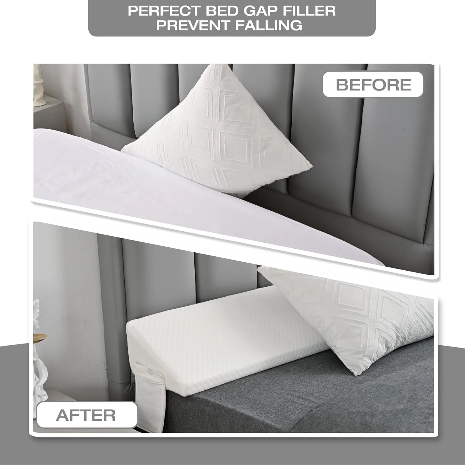 King Size Bed Wedge Pillow for Headboard/Mattress Wedges Gap Filler Body Pillows Long Plus Gaps 0-8",Dorm Sleeping Backest Sofa Home Decor RV Apartment Beds Frame Must Haves White Bedding Accessories