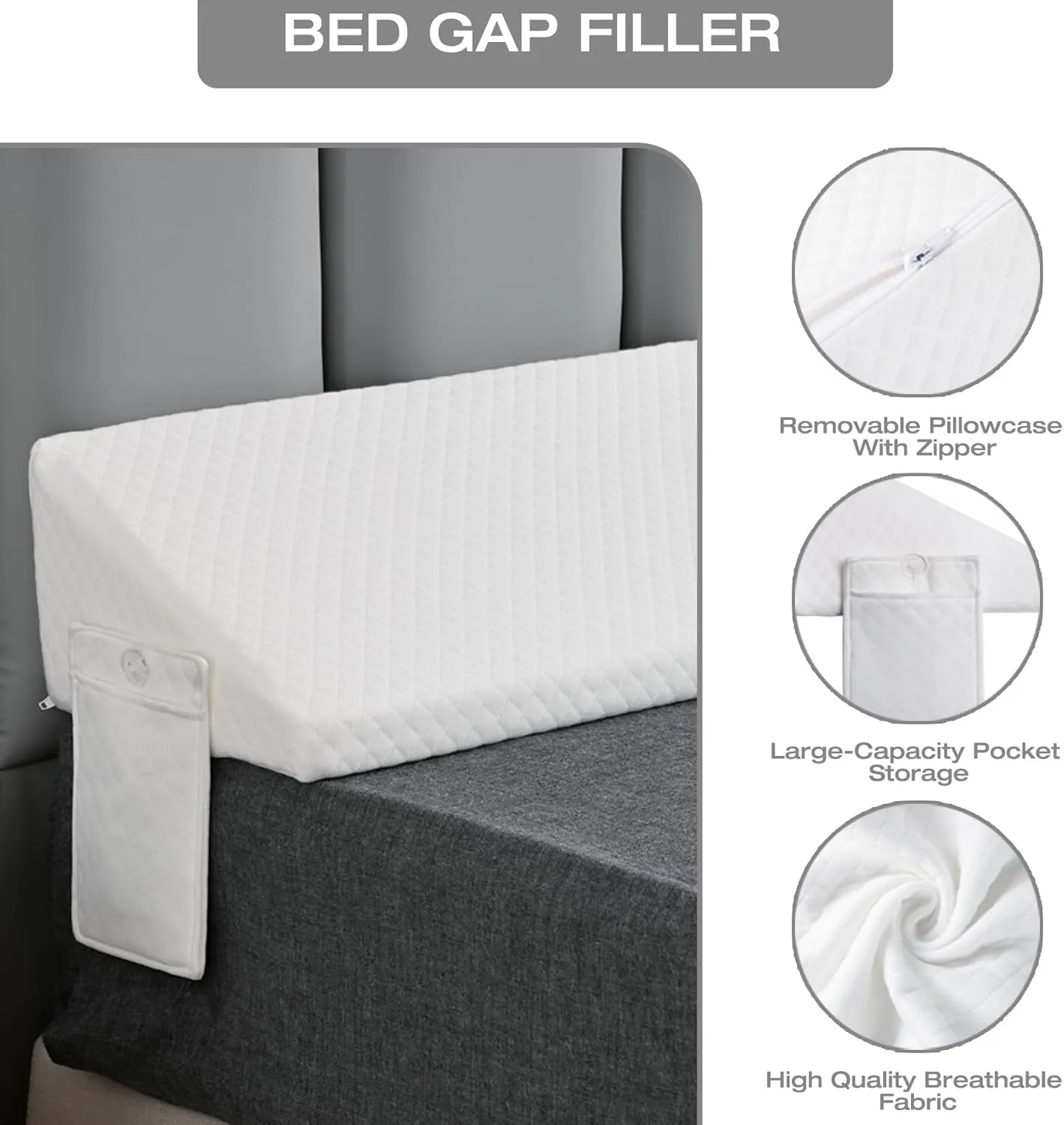 King Size Bed Wedge Pillow for Headboard/Mattress Wedges Gap Filler Body Pillows Long Plus Gaps 0-8",Dorm Sleeping Backest Sofa Home Decor RV Apartment Beds Frame Must Haves White Bedding Accessories