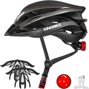 KINGBIKE Bike Helmet for Adult Men Women Youth Road Commute Mountain Cycling Helmets with USB Rechargeable Tail Light Replaceable Inner Pads and Visors Lightweight 2 Sizes 54-61cm/21.26-24.01in