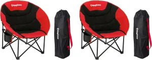 KingCamp 2 Pack Foldable Saucer Moon Lounge Chair with Cupholder Storage Pocket for Indoor Home or Outdoor Camping and Tailgating Use, Black/Red