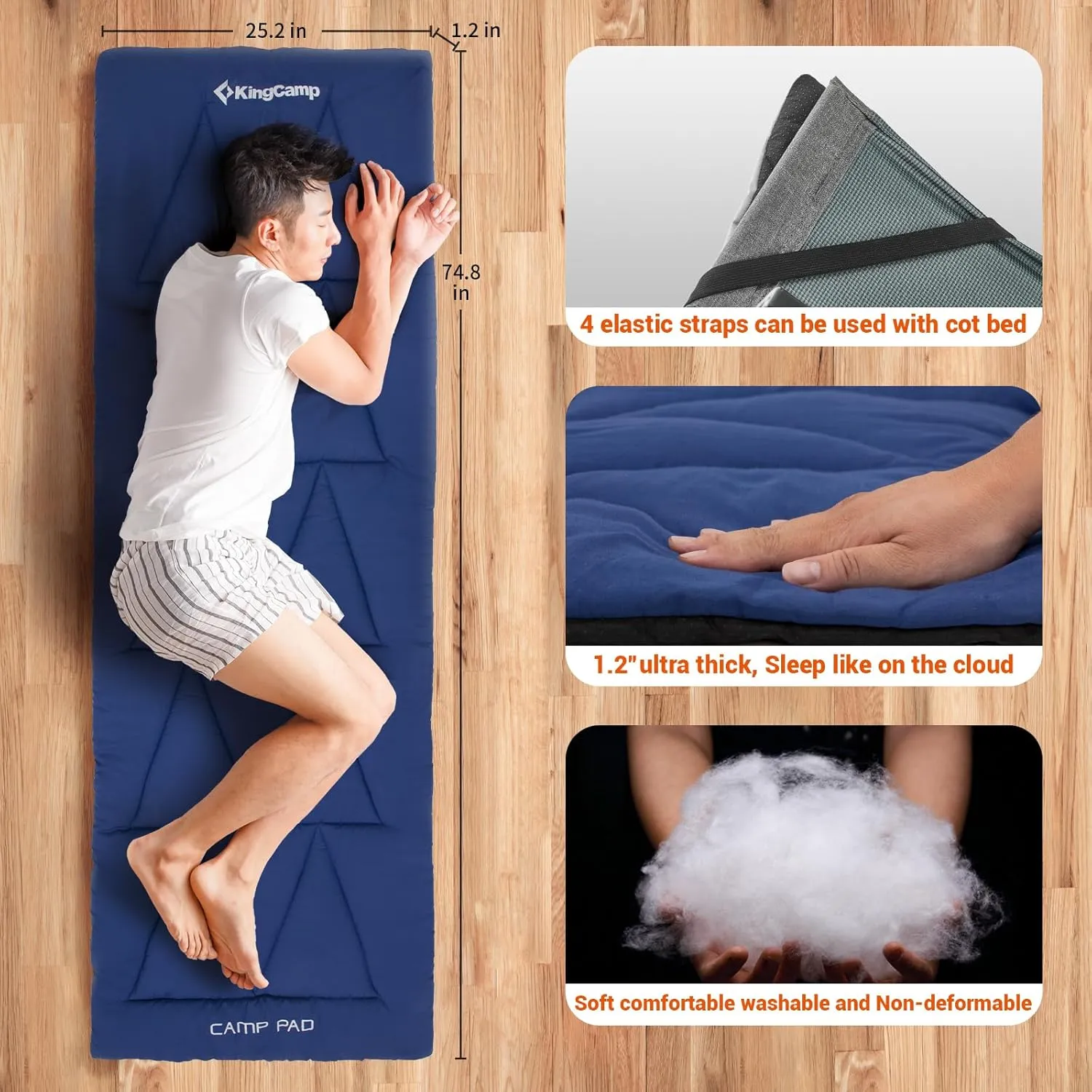 KingCamp Cot Mattress, Portable Lightweight Camping Sleeping Mat Soft Comfortable Non-Slip Cot Pad for Camp Cot, RV Bunk & Twin Beds