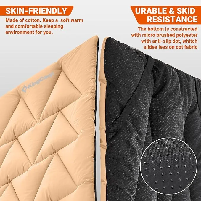 KingCamp Cot Pad for Camping, Soft Lightweight Sleeping Pad, Portable Non-Slip mat with Backpacking, for Yoga, Hiking, Traveling, 75"x 25"