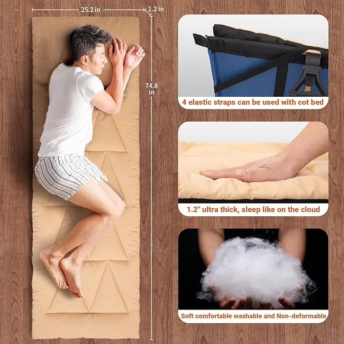 KingCamp Cot Pad for Camping, Soft Lightweight Sleeping Pad, Portable Non-Slip mat with Backpacking, for Yoga, Hiking, Traveling, 75"x 25"