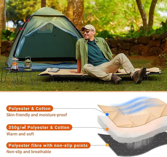 KingCamp Cot Pad for Camping, Soft Lightweight Sleeping Pad, Portable Non-Slip mat with Backpacking, for Yoga, Hiking, Traveling, 75"x 25"
