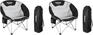 KingCamp Folding Portable Saucer Moon Lounge Chair with Cupholder Storage Pocket for Indoor Home or Outdoor Camping and Tailgating, Black/Medium Gray