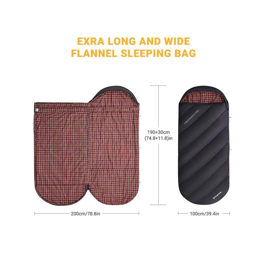 KingCamp FREESPACE 250 3-Season Plus Size Flannel Sleeping Bag