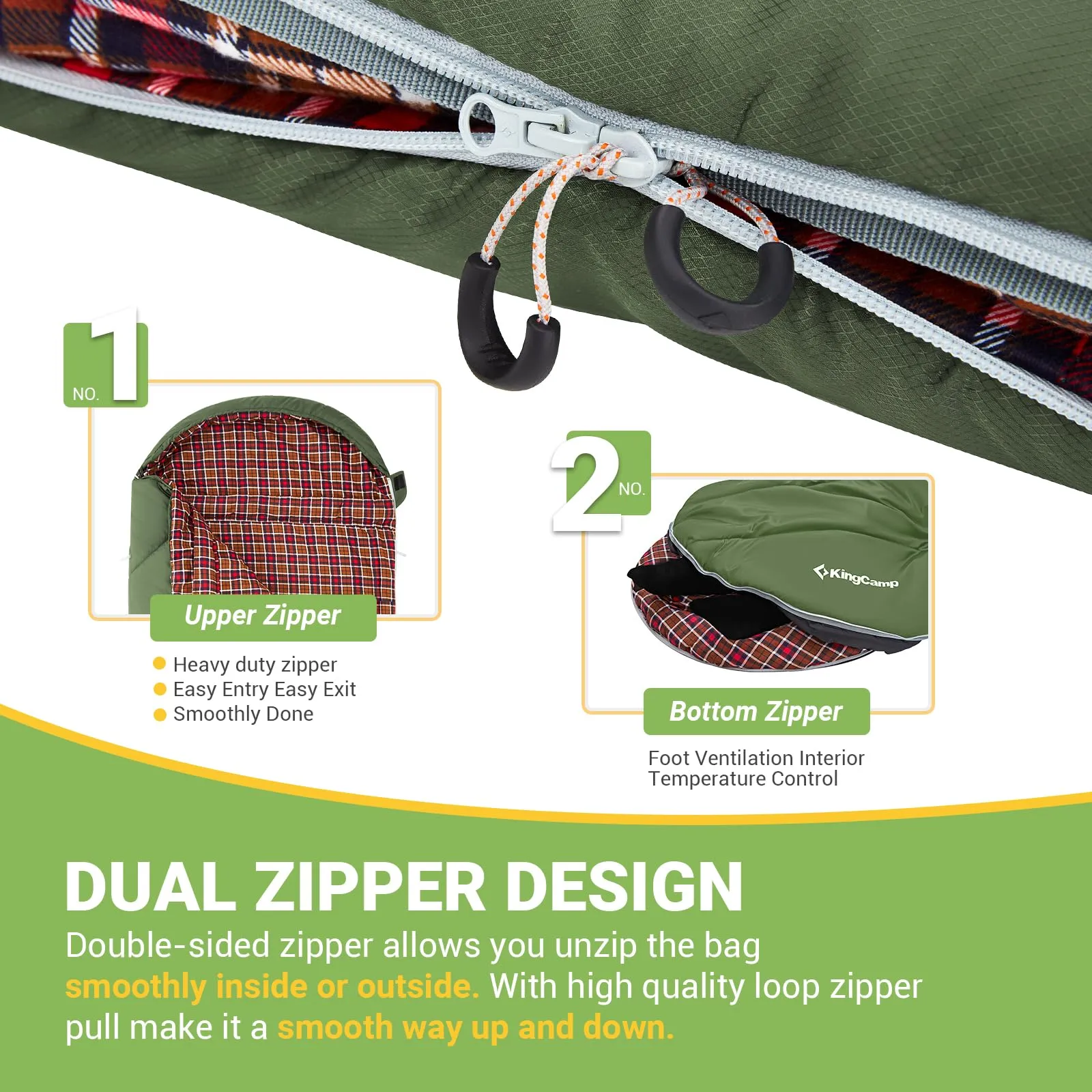KingCamp FREESPACE 250 3-Season Plus Size Flannel Sleeping Bag