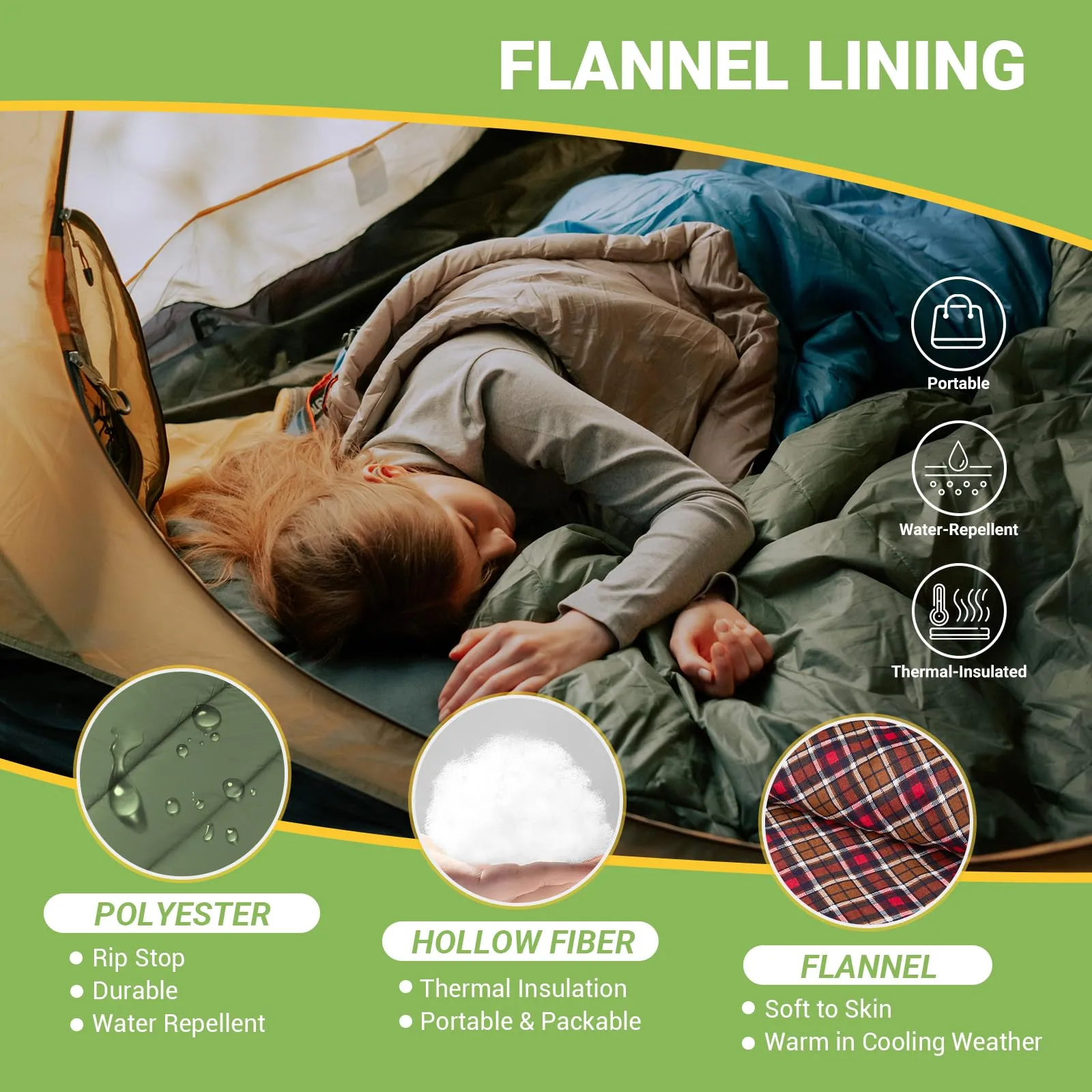 KingCamp FREESPACE 250 3-Season Plus Size Flannel Sleeping Bag