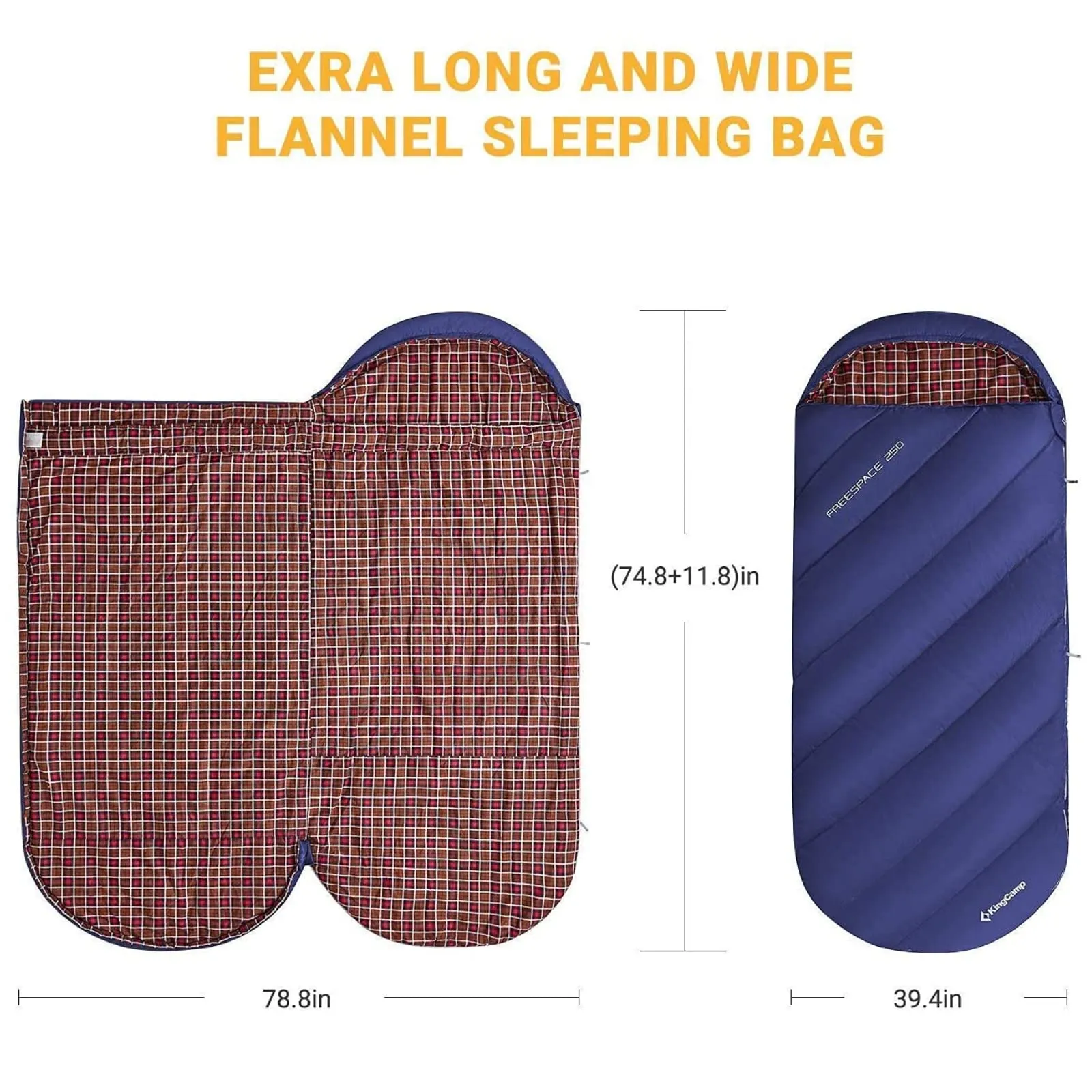 KingCamp FREESPACE 250 3-Season Plus Size Flannel Sleeping Bag
