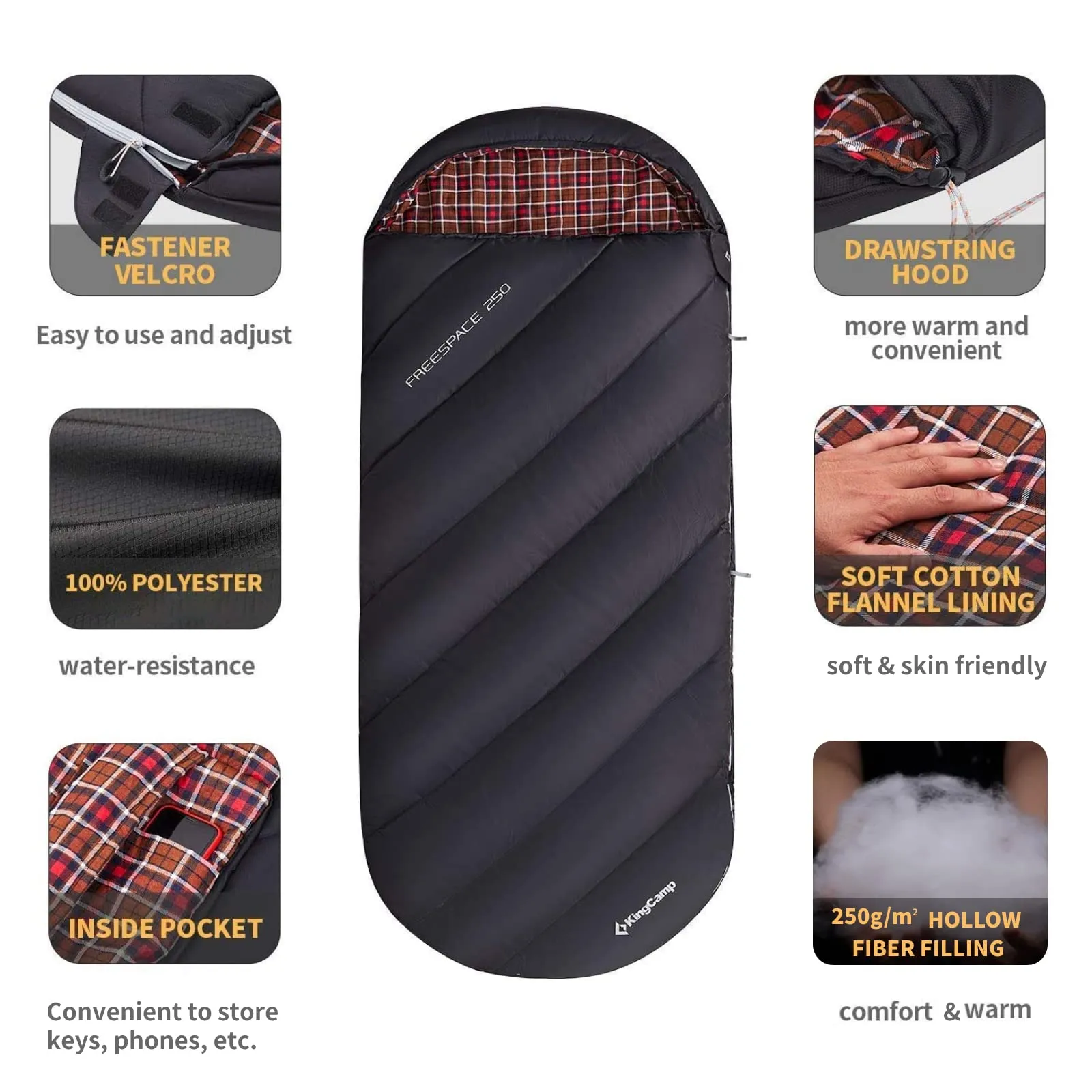 KingCamp FREESPACE 250 3-Season Plus Size Flannel Sleeping Bag