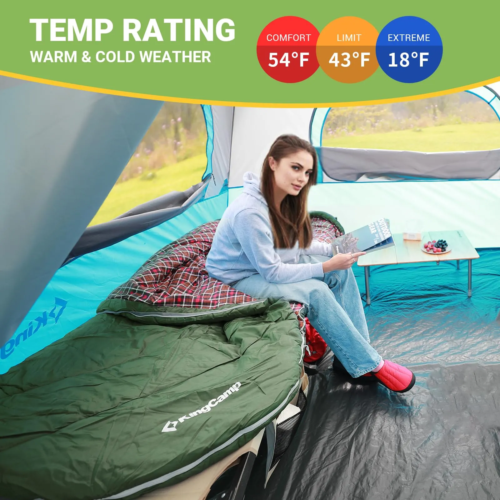 KingCamp FREESPACE 250 3-Season Plus Size Flannel Sleeping Bag
