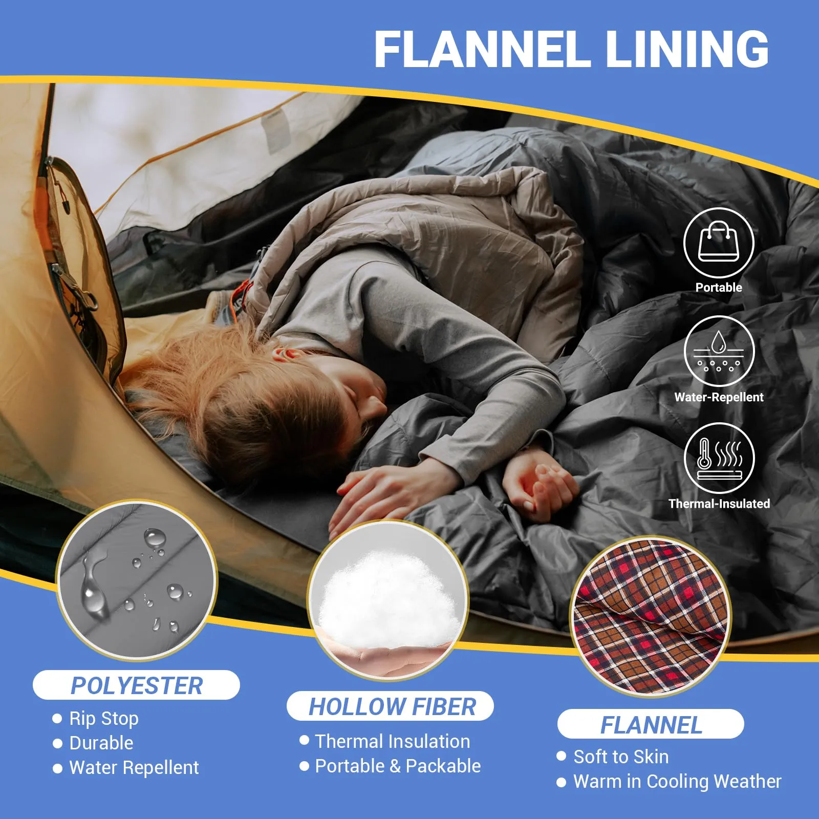 KingCamp FREESPACE 250 3-Season Plus Size Flannel Sleeping Bag