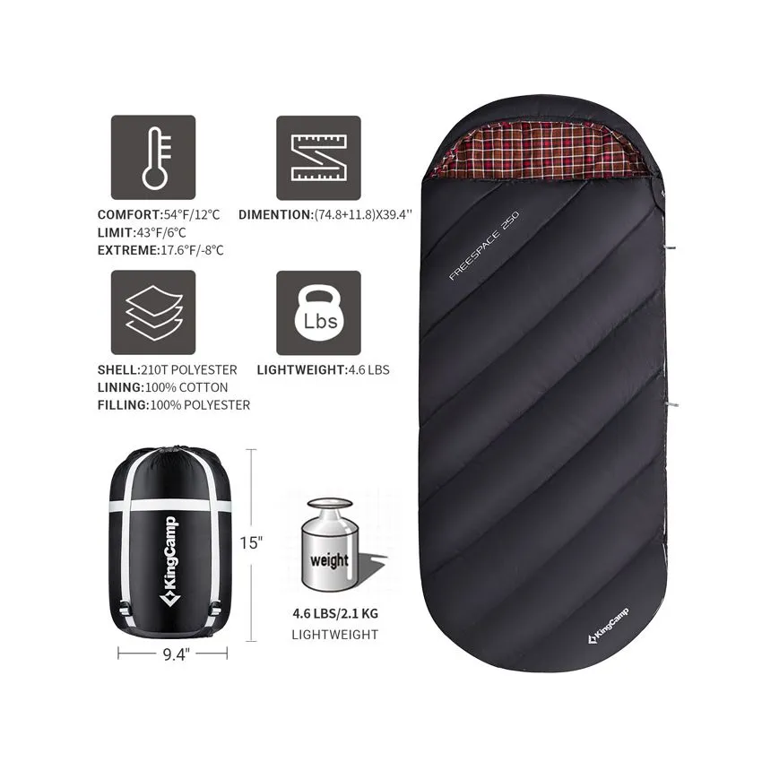 KingCamp FREESPACE 250 3-Season Plus Size Flannel Sleeping Bag